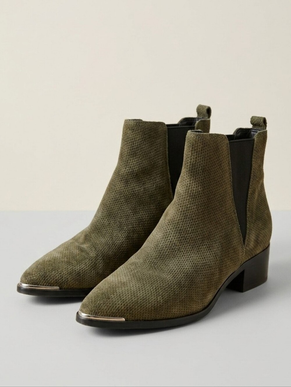Marc Fisher LTD Olive Green Perforated Suede Chelsea Boots Sz 7.5M